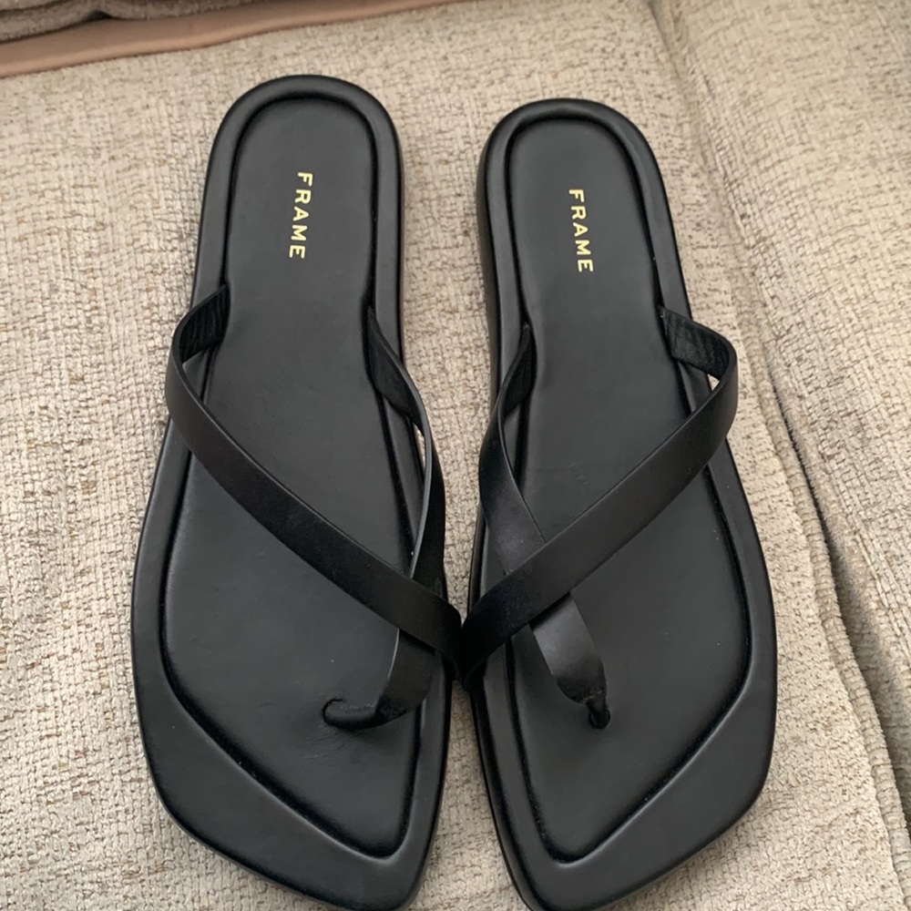 Frame Denim Black Square-Toe Thong Sandals - Picture 2 of 9